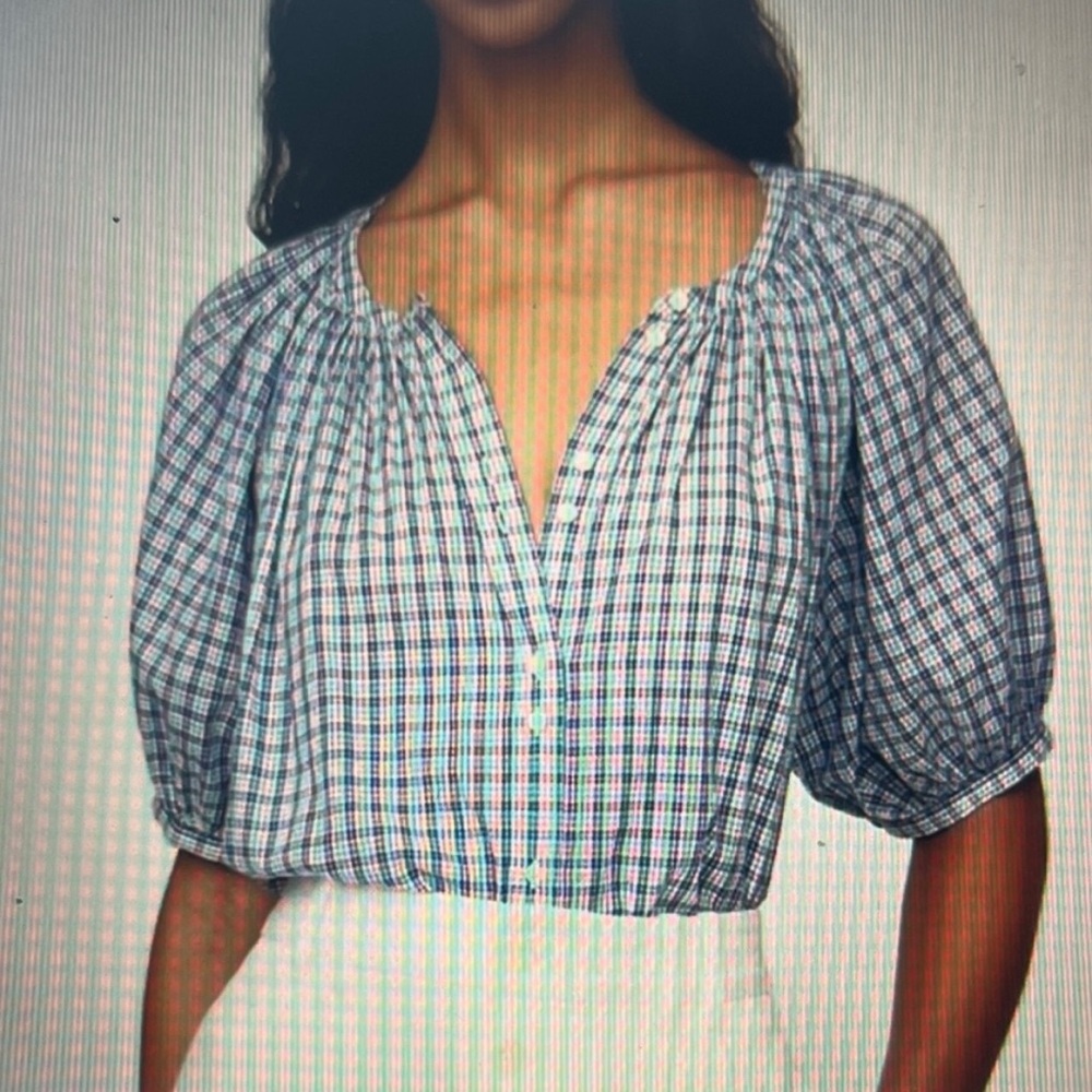 GAP Blue and White Plaid Blouse